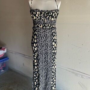 Free People Black and Cream Floral Maxi Dress